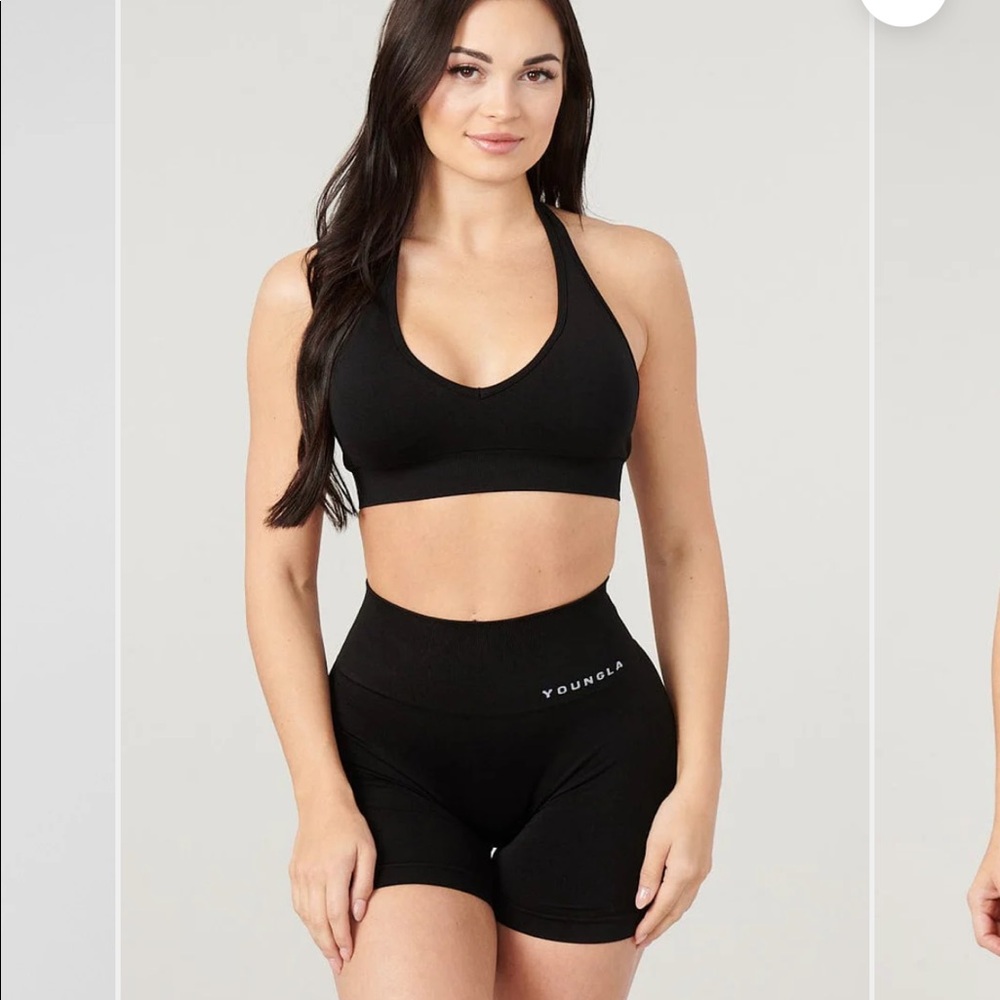 YOUNGLA FOR HER, black halter top sports bra! x small